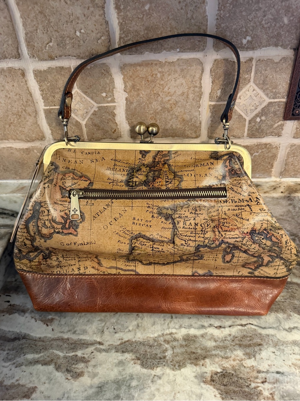 Patricia Nash Old World European Map Print with Kiss Clasp Satchel